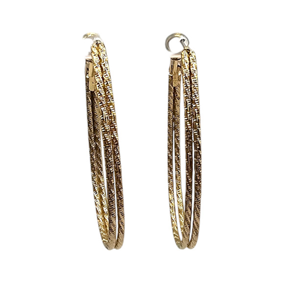 Pierced Earrings Large Hoop Gold Tone Textured Chic Stylish Versatile Jewelry - Picture 5 of 5